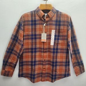 St. John's Bay Flannel Plaid Shirt in Orange and Blue L